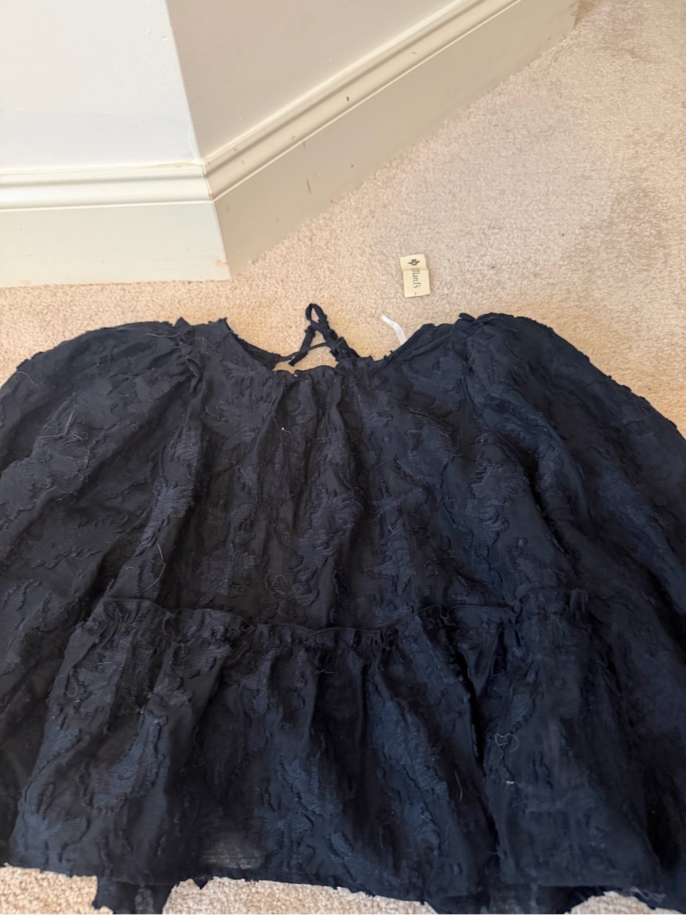Free People Black Lace Peasant Blouse with Tie Back